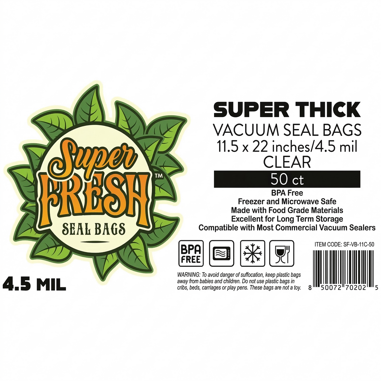 Super Fresh Clear/Black 11.5” x 22” 4.5 Mil (50 Pack)